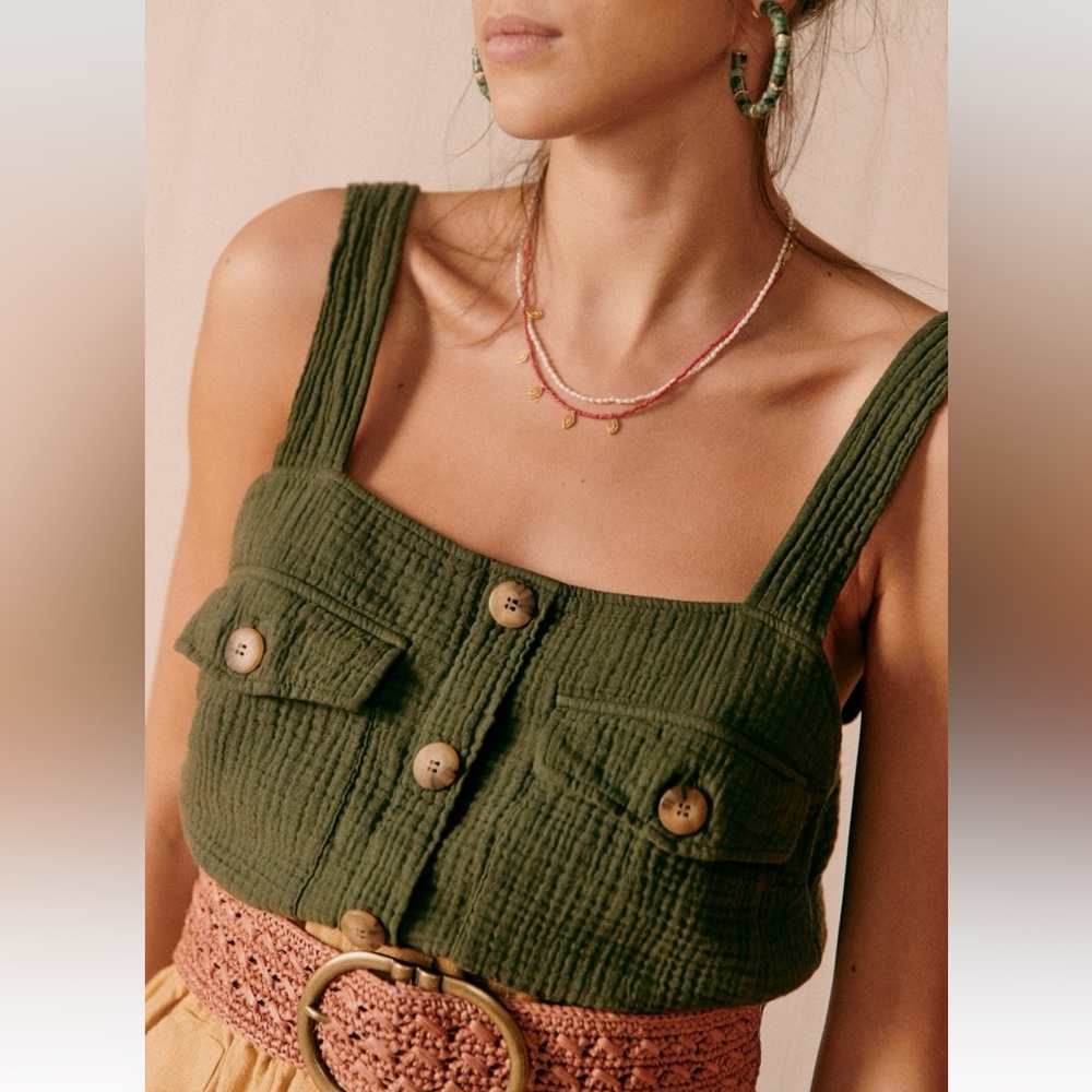 Sezane khaki Samuel Top NWOT